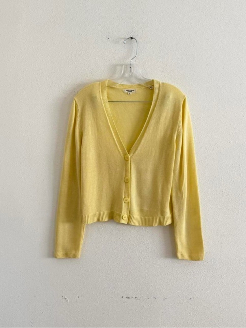 Max Studio Pale Yellow V-Neck Button Cardigan